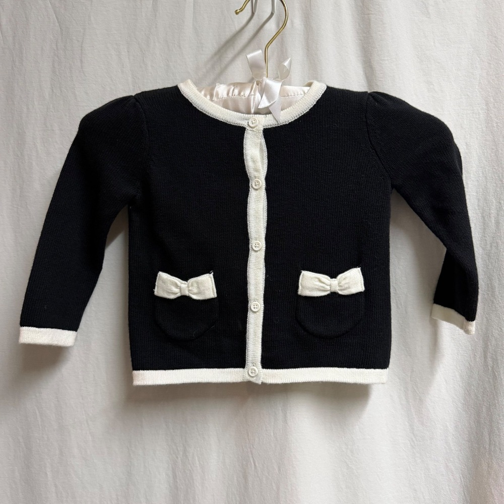 Gymboree Baby Girls Black White Bow Cardigan Sweater 12-18 Months